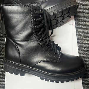 Soda Black Lace-Up Combat Boots with Side Zipper